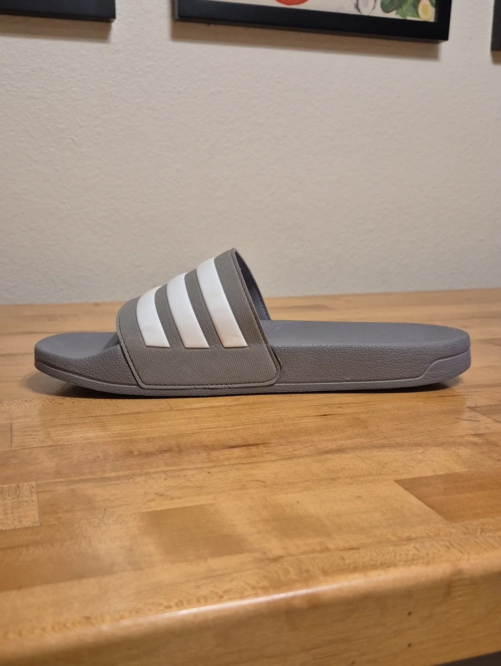 Adidas Gray Adilette Shower Slides Gray White 3 Stripes Cloudfoam Footbed
